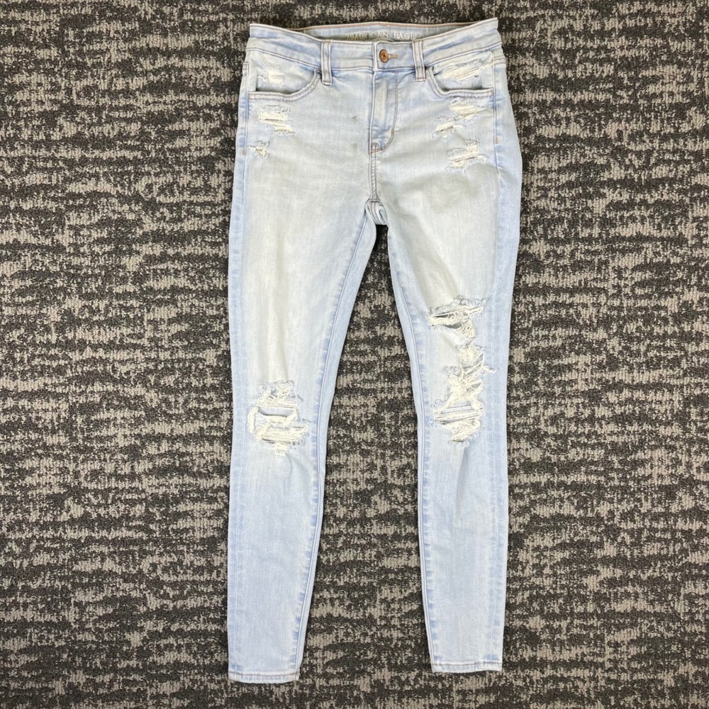 American Eagle Skinny Jeans Womens 4 Light Wash Distressed Next Level Stretch